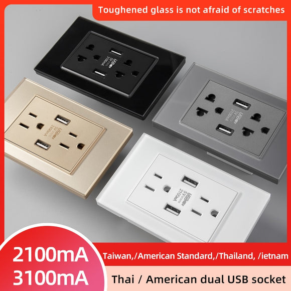 American Standard Dual USB Wall Socket Smart Home Appliance Plug Adapter Type-c 3.1A Fast Charging