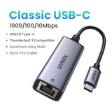USB C Ethernet Adapter 1000/100Mbps USB Lan RJ45 Thunderbolt 3 for Laptop Macbook Samsung iPad USB Ethernet Network Card