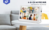 4K Onvif PoE NVR With 11.6&quot;inch Display 4CH 8CH Video Recorder for Home Security CCTV System H.265 Face/Vehicle Detect NVR XMEye