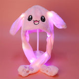 Adult Kids Light Up Plush Animal Hat with Moving Ears Cartoon Rabbit Bunny Panda LED Glowing Earflap Cap Stuffed Toys