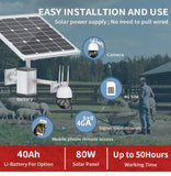 5MP 4G SIM Card Security IP Camera HD CCTV 30X Zoom Surveillance Cam With 80W Solar Panel 40A Rechargeable Battery CamHipro APP