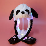 Adult Kids Light Up Plush Animal Hat with Moving Ears Cartoon Rabbit Bunny Panda LED Glowing Earflap Cap Stuffed Toys