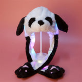 Adult Kids Light Up Plush Animal Hat with Moving Ears Cartoon Rabbit Bunny Panda LED Glowing Earflap Cap Stuffed Toys