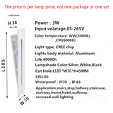 3W Recessed Led Stair Light AC85-265V Indoor IP20 Outdoor IP65 Corner Wall lights Stairs Step stairway Hallway staircase lamp