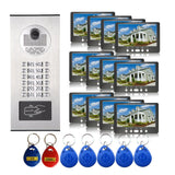 7&#39;&#39; Video Door Phone Doorbell Intercom Entry System 12 Units Monitors +1000TVL IR Camera Doorphone for 12/10/8/4/6 Apartments