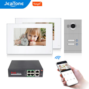 Jeatone 7 Inch WiFi Video Intercom for 2 Apartments Door Access Control System Tuya Smart APP Remote Unlock,Call and Monitor