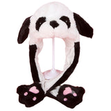 Adult Kids Light Up Plush Animal Hat with Moving Ears Cartoon Rabbit Bunny Panda LED Glowing Earflap Cap Stuffed Toys