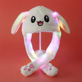 Adult Kids Light Up Plush Animal Hat with Moving Ears Cartoon Rabbit Bunny Panda LED Glowing Earflap Cap Stuffed Toys