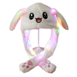 Adult Kids Light Up Plush Animal Hat with Moving Ears Cartoon Rabbit Bunny Panda LED Glowing Earflap Cap Stuffed Toys