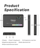 Compact Video Light with Display Screen Diffuser Mini Camera RGB Light Smartphone Selfie Lighting 3100mAh