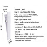 3W Recessed Led Stair Light AC85-265V Indoor IP20 Outdoor IP65 Corner Wall lights Stairs Step stairway Hallway staircase lamp