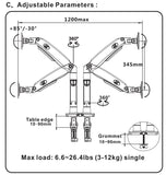 NB F195A 3-12kg Aluminum 22-32" Dual computer screen stand Gas Spring Arm Full Motion double PC Monitor Holder Support