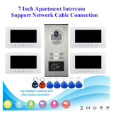 Network cable connection 7&quot; Video Intercom Door Phone System 6/4/3/2 Monitors + RFID Access Outdoor Camera for 6~2 Family House