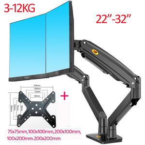 NB F195A 3-12kg Aluminum 22-32" Dual computer screen stand Gas Spring Arm Full Motion double PC Monitor Holder Support