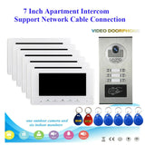 Network cable connection 7&quot; Video Intercom Door Phone System 6/4/3/2 Monitors + RFID Access Outdoor Camera for 6~2 Family House