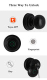 Round Knob Tuya Bluetooth Smart Lock Easy Install Cylindrical Electronic Digital Biometric Fingerprint Lock for Smart Home