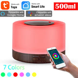 Smart WiFi 500ml Aromatherapy Essential Oil Diffuser Air Humidifier, Connect with Tuya, Alexa and Google Home with 7 LED Colors