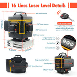 GROSAM 360 Laser level 16Lines 4D Self-leveling Nivel Laser Cross Horizontal Vertical Green Beam For Construction Tools
