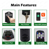 Digital Deadbolt Lock Tuya Bluetooth Smart Keyless APP Password Unlock Support Remote Temporary Code Easy Replacement