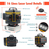 GROSAM 360 Laser level 16Lines 4D Self-leveling Nivel Laser Cross Horizontal Vertical Green Beam For Construction Tools
