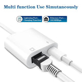 Lightning to RJ45 Adapter 2 in 1 Ethernet LAN Network Adapter with Charge Port Compatible with iPhone/iPad/iPod Plug and Play