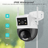 8MP Dual Screen PTZ Wifi Surveillance AI Human Detect Camera Bluetooth Connectinvity 3 Night Vision Modes IP66 Waterproof ICSEE