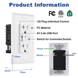 Wifi Smart Wall Outlet with USB Charger Double US Plug Switch Tuya Smart APP Remote Control Socket Work with Alexa Google Home