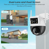 8MP Dual Screen PTZ Wifi Surveillance AI Human Detect Camera Bluetooth Connectinvity 3 Night Vision Modes IP66 Waterproof ICSEE
