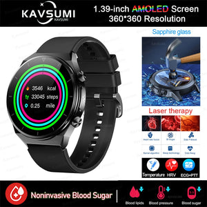 2023 New Blood Glucose Clock Sapphire Glass AMOLED Smart Watch Men ECG Blood Pressure Monitoring Laser Therapy Health Smartwatch