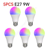 Tuya E27 Smart Light Bulb 9W LED Lamp Dimmable Bulb Timer RGBCW LED Light Smart Life App Control Support Alexa Google Home Alice
