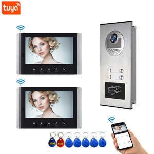 7 Inch WiFi Video Intercom for 2~12 Apartments Door Access Control System Tuya Smart APP Remote Unlock,Call and Monitor