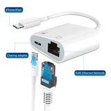 Lightning to RJ45 Adapter 2 in 1 Ethernet LAN Network Adapter with Charge Port Compatible with iPhone/iPad/iPod Plug and Play