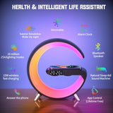 Multifunctional Wireless Charger Alarm Clock Bluetooth Speaker APP Control RGB Night Light Charging Station for Iphone Samsung