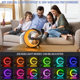 Multifunctional Wireless Charger Alarm Clock Bluetooth Speaker APP Control RGB Night Light Charging Station for Iphone Samsung