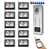 7 Inch WiFi Video Intercom for 2~12 Apartments Door Access Control System Tuya Smart APP Remote Unlock,Call and Monitor