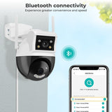 8MP Dual Screen PTZ Wifi Surveillance AI Human Detect Camera Bluetooth Connectinvity 3 Night Vision Modes IP66 Waterproof ICSEE