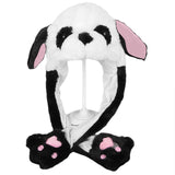 Adult Kids Light Up Plush Animal Hat with Moving Ears Cartoon Rabbit Bunny Panda LED Glowing Earflap Cap Stuffed Toys