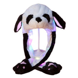 Adult Kids Light Up Plush Animal Hat with Moving Ears Cartoon Rabbit Bunny Panda LED Glowing Earflap Cap Stuffed Toys