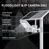 5MP 4G SIM Card Security Floodlight IP Camera Wireless 1080P Outdoor PTZ CCTV Surveillance Cam 40W 20A Battery Solar Panel CamHi