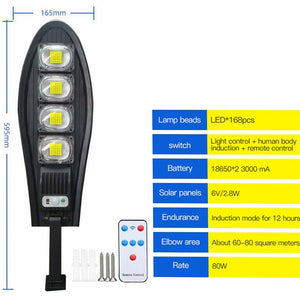 10000W Upgraded 168LED Solar Street Light Outdoor Waterproof LED for Garden Wall Adjustable Angle Solar Lamp Built-in 10000mAH