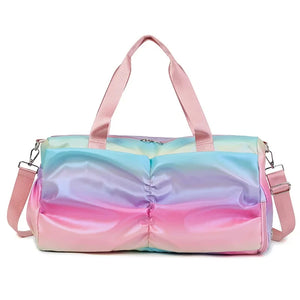 Rainbow Colorful Gym Bag Women's Handbags Travel Fitness Sports Girls Duffel Yoga Shoes Shoulder Bag Waterproof Dry Wet Pocket