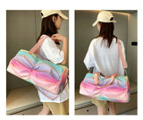 Rainbow Colorful Gym Bag Women's Handbags Travel Fitness Sports Girls Duffel Yoga Shoes Shoulder Bag Waterproof Dry Wet Pocket