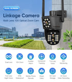 Looline 4K 8MP Linkage IP Camera Outdoor Three Lens Dual Screen WiFi PTZ 10X Optical Zoom Auto Tracking 2-Way Talk CCTV Camera