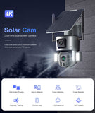 4K 8MP Solar Camera Dual Lens 10X/4X Zoom 4G /WIFI Ai Security Outdoor Camera Humanoid Tracking Color Night Vision PTZ Cam