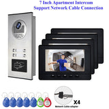 Network cable connection 7&quot; Video Intercom Door Phone System 6/4/3/2 Monitors + RFID Access Outdoor Camera for 6~2 Family House