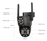 Looline 4K 8MP Linkage IP Camera Outdoor Three Lens Dual Screen WiFi PTZ 10X Optical Zoom Auto Tracking 2-Way Talk CCTV Camera