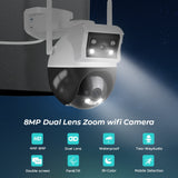 8MP Dual Screen PTZ Wifi Surveillance AI Human Detect Camera Bluetooth Connectinvity 3 Night Vision Modes IP66 Waterproof ICSEE