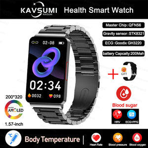 2023New Non-invasive Blood Glucose ECG Smart Watch Heart Rate 24-hour Automatic Health Monitoring Fitness Bracelet For Men Women
