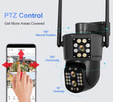 Looline 4K 8MP Linkage IP Camera Outdoor Three Lens Dual Screen WiFi PTZ 10X Optical Zoom Auto Tracking 2-Way Talk CCTV Camera