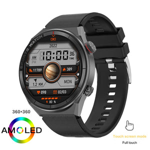 New smartwatch Men&#39;s AMOLED 390*390 HD screen forever displays time fitness bracelet waterproof stainless steel Bluetooth calls